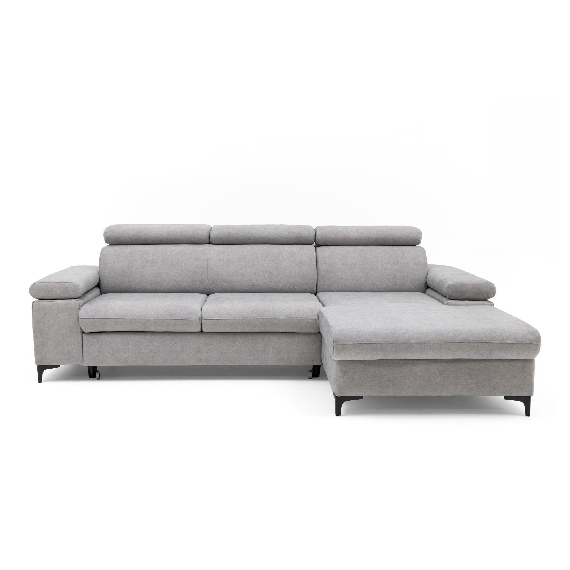 ECKSOFA MAVIC L Rechts mit Schlaffunktion Velours Hellgrau - Hellgrau/Schwarz, Glas/Holz (257/176cm) - Muffo