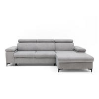 ECKSOFA MAVIC L Rechts mit Schlaffunktion Velours Hellgrau - Hellgrau/Schwarz, Glas/Holz (257/176cm) - Muffo