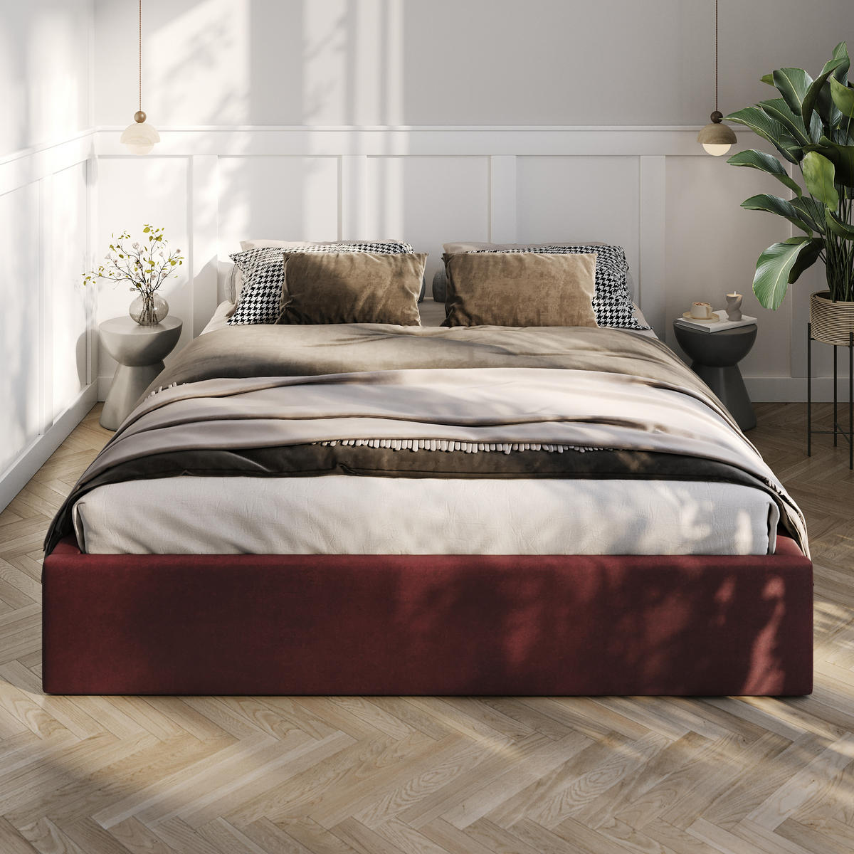 POLSTERBETT 160x200cm Bett mit Stauraum Lattenrost Weinrot - Weinrot, Holz/Holzwerkstoff (160/200cm) - Muralo