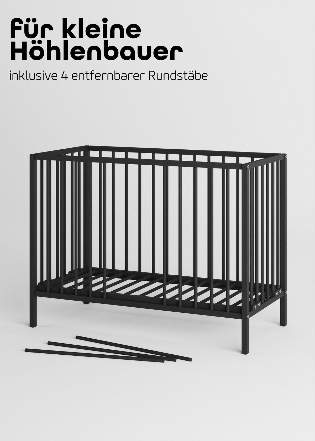 BEISTELLBETT mit Umbauseite & Rollen -BLACK EDITION - Dreamy 4 in 1 Bett - Schwarz, Holz (120/90/60cm) - Sämann – make a difference.