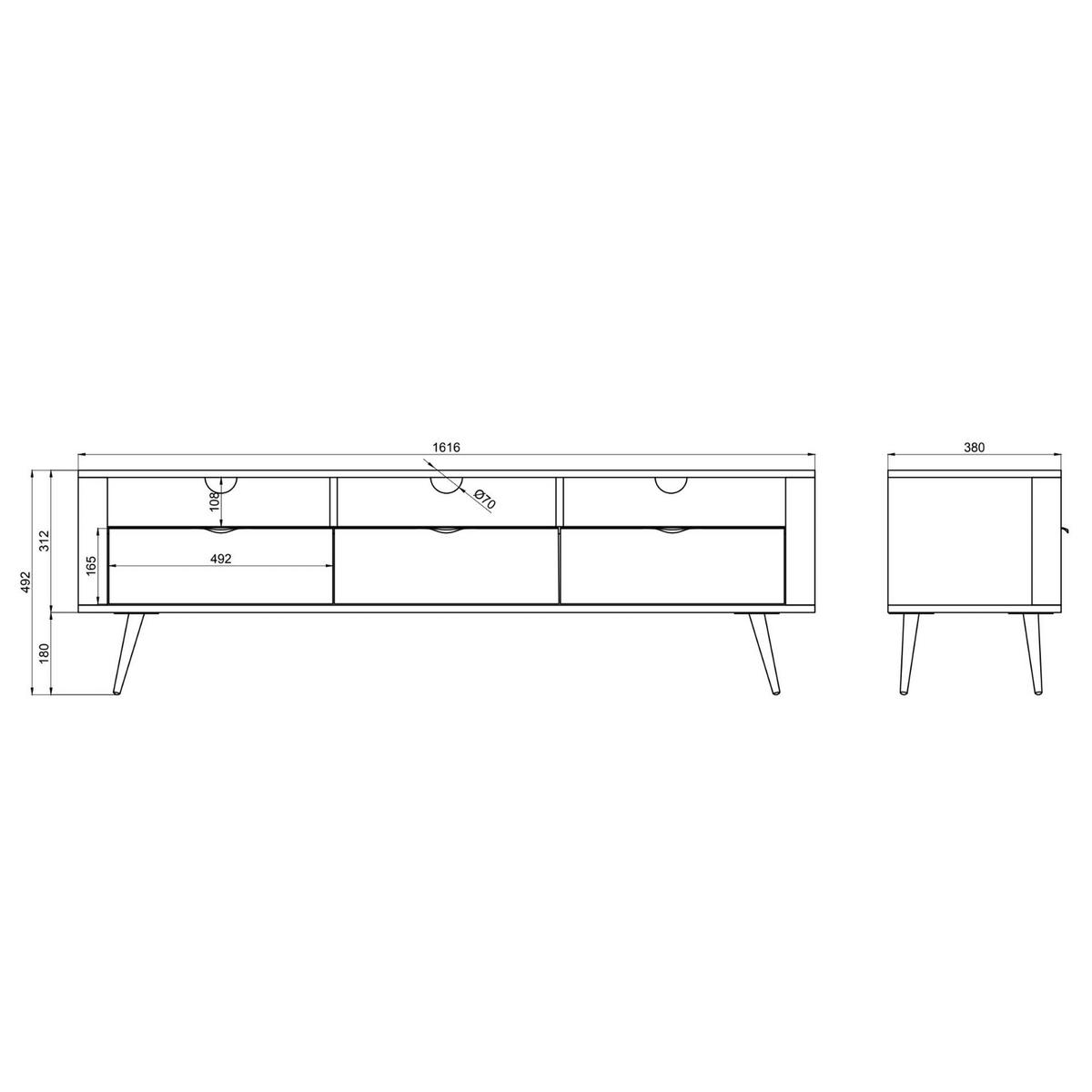 TV stolek Oval bílý 162/49/38 cm - bílá/zlatá, kov/kompozitní dřevo (161.6/49.2/38cm) - Selsey