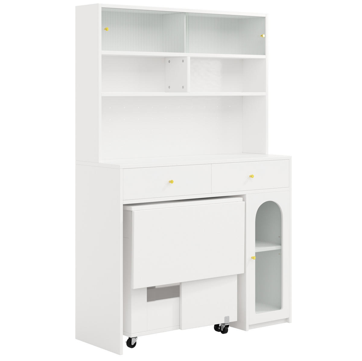 BUFFET-SET 120/45/180 cm weiß aus MDF mit klappbarem Esstisch - Weiß, Holzwerkstoff (120/180/45cm) - OKWISH