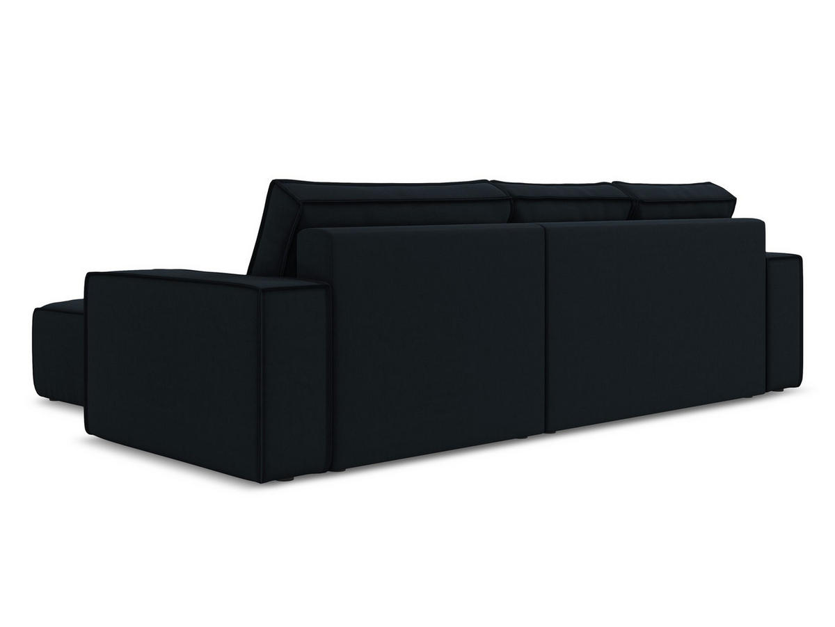 ECKSOFA mit Schlaffunktion Samt Stoff Blau - Blau/Schwarz, Kunststoff/Textil (290/185cm) - Makamii