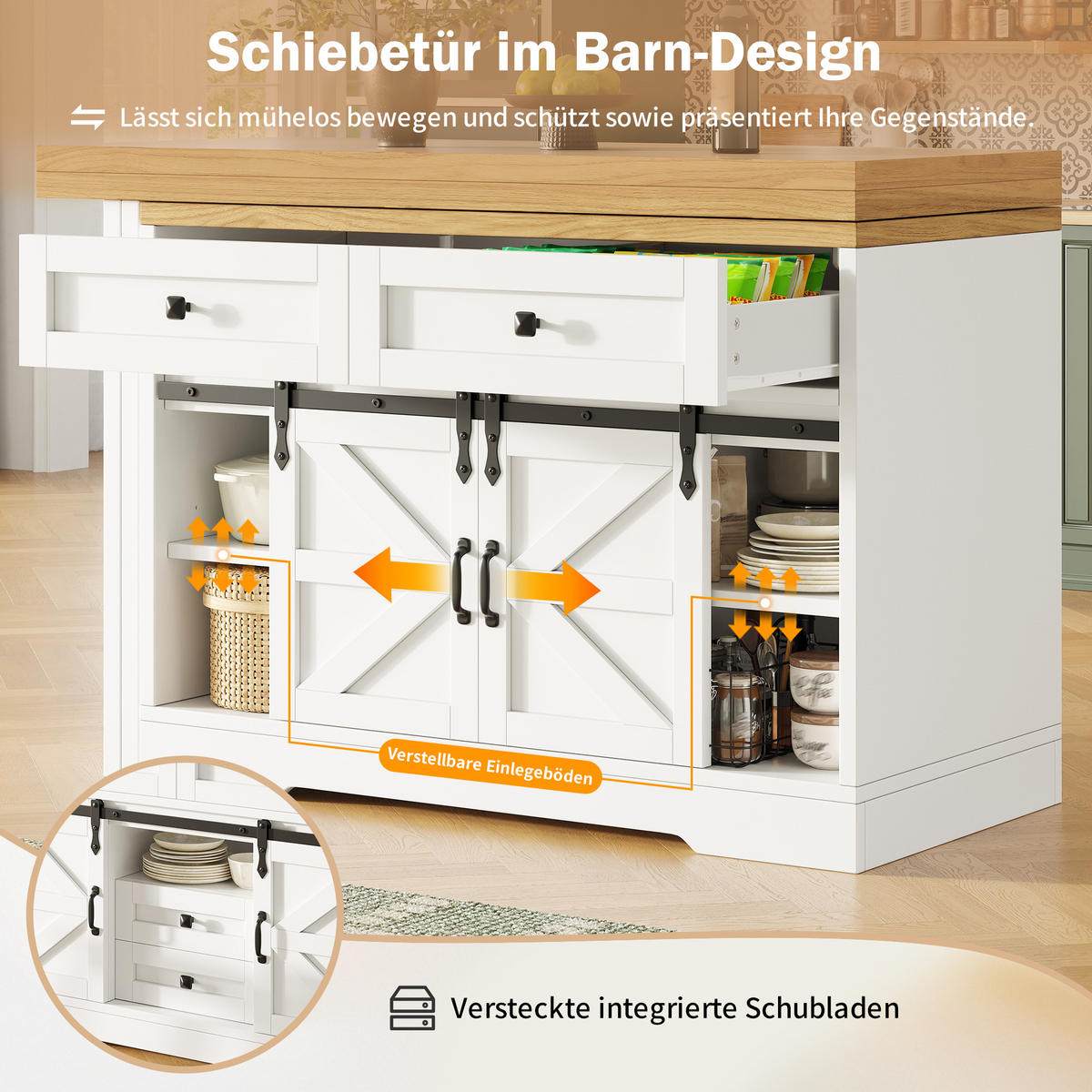 KÜCHENINSEL 360° Drehbar Stauraum Modern - Weiß, Holzwerkstoff (120/72/40cm) - FLIEKS