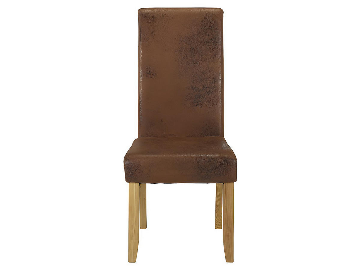 STUHL 6er-Set - Microfaser - Helles Holz - SANTOS - Braun, Textil (63/107/47cm) - Vente-Unique