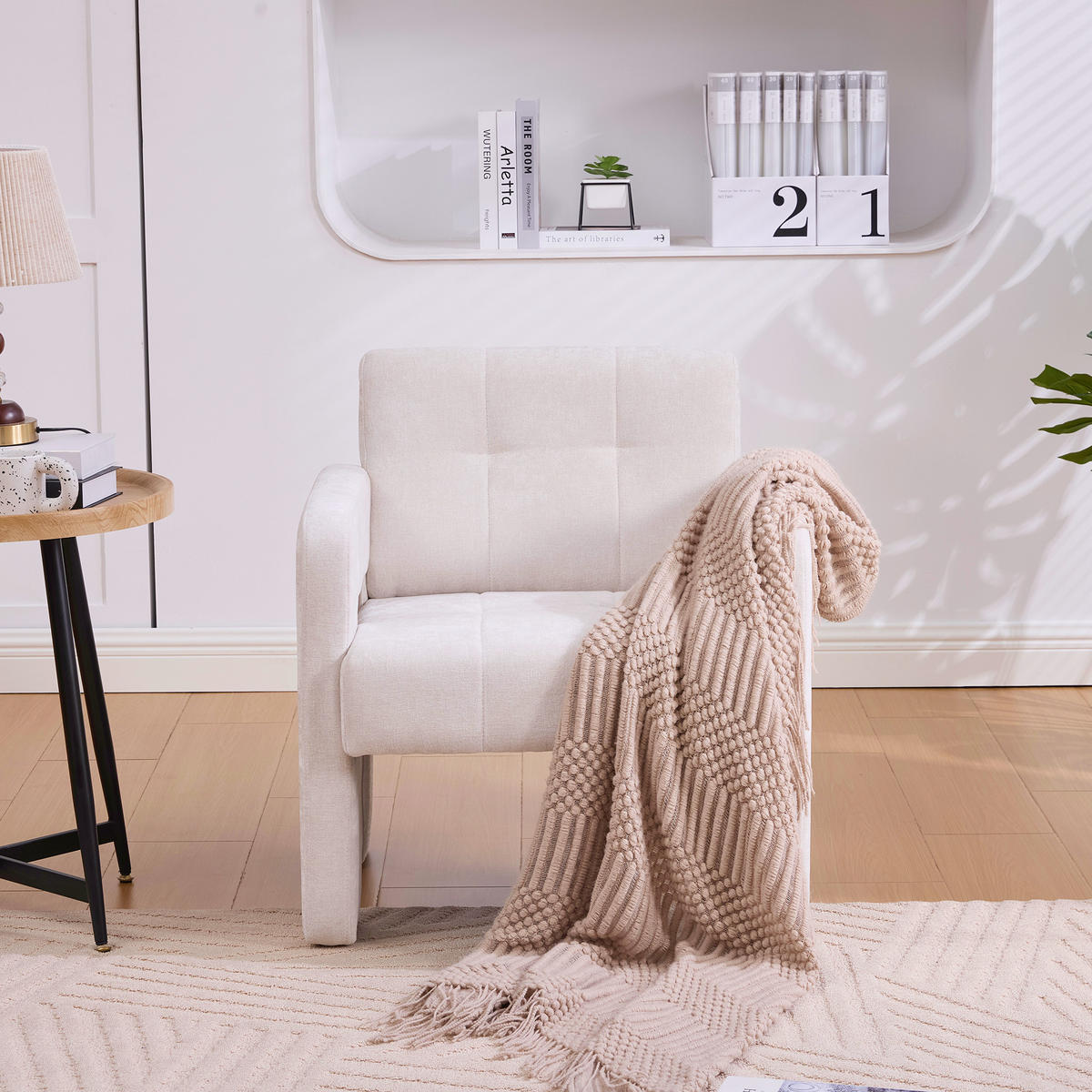 SESSEL Chenille Beige - Beige, Holzwerkstoff/Textil (67.5/74.5/69cm) - WISHDOR