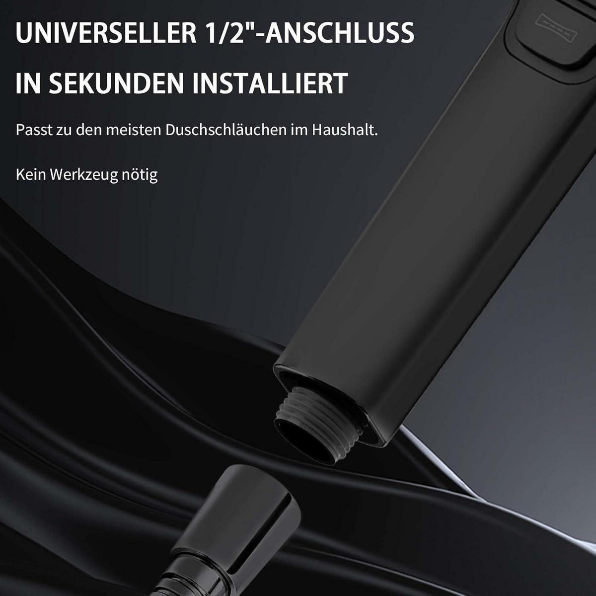 DUSCHKOPF mit Schlauch Schwarz 1.5m 8 Strahlarten Stoppfunktion - Schwarz, Kunststoff (12/12.7/26cm)