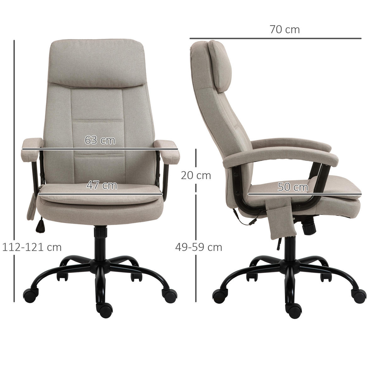 MASSAGEBÜROSTUHL Drehstuhl höhenverstellbar Lendenwirbelsäulenmassage Beige - Beige, Kunststoff (70/121/63cm) - Vinsetto