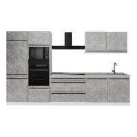 KÜCHENZEILE R-Line, Beton/Weiß, 340 cm Arbeitsplatte Marmor - Weiß/Grau, Holzwerkstoff (340/206.8/60cm) - Vicco