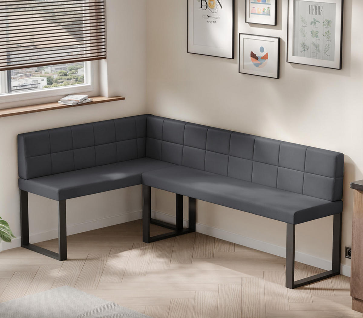 ECKBANK links SANA U Kunstleder gesteppt, 142/196 cm Grau - Grau, Kunststoff/Textil (142/196cm) - Idohome