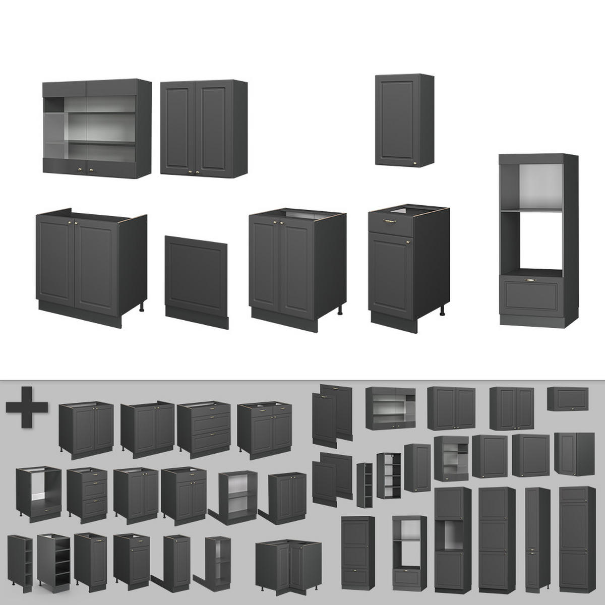 KUCHYŇSKÝ KOUT Fame-Line Anthrazit-Gold Landhaus - antracitová, kompozitní dřevo (300/81.6/60cm) - Vicco