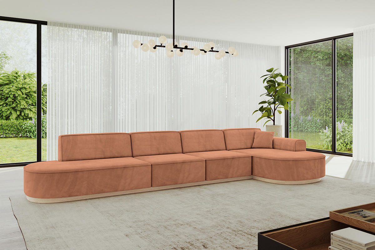 ECKSOFA Ottomane Rechts MARI-L3-v1 - 413x171x83 cm Orange Velours - Orange, Holzwerkstoff/Textil (171/413cm) - ALTDECOR