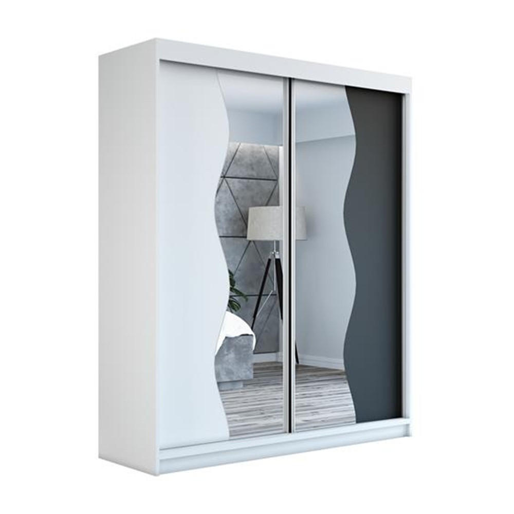 SCHWEBETÜRENSCHRANK 180 CM RIMA Farbe: Weiß / weiß / schwarz - Schwarz/Weiß, Holzwerkstoff (180/215/59.5cm) - A&J MöbelLand