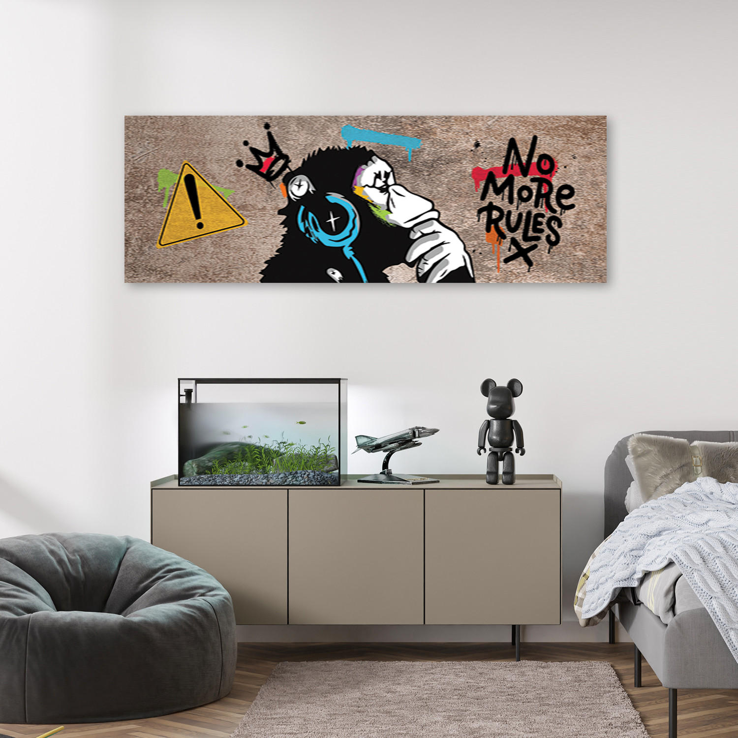 WANDBILD banksy dj affe - Braun, Textil (90/30cm) - Feeby