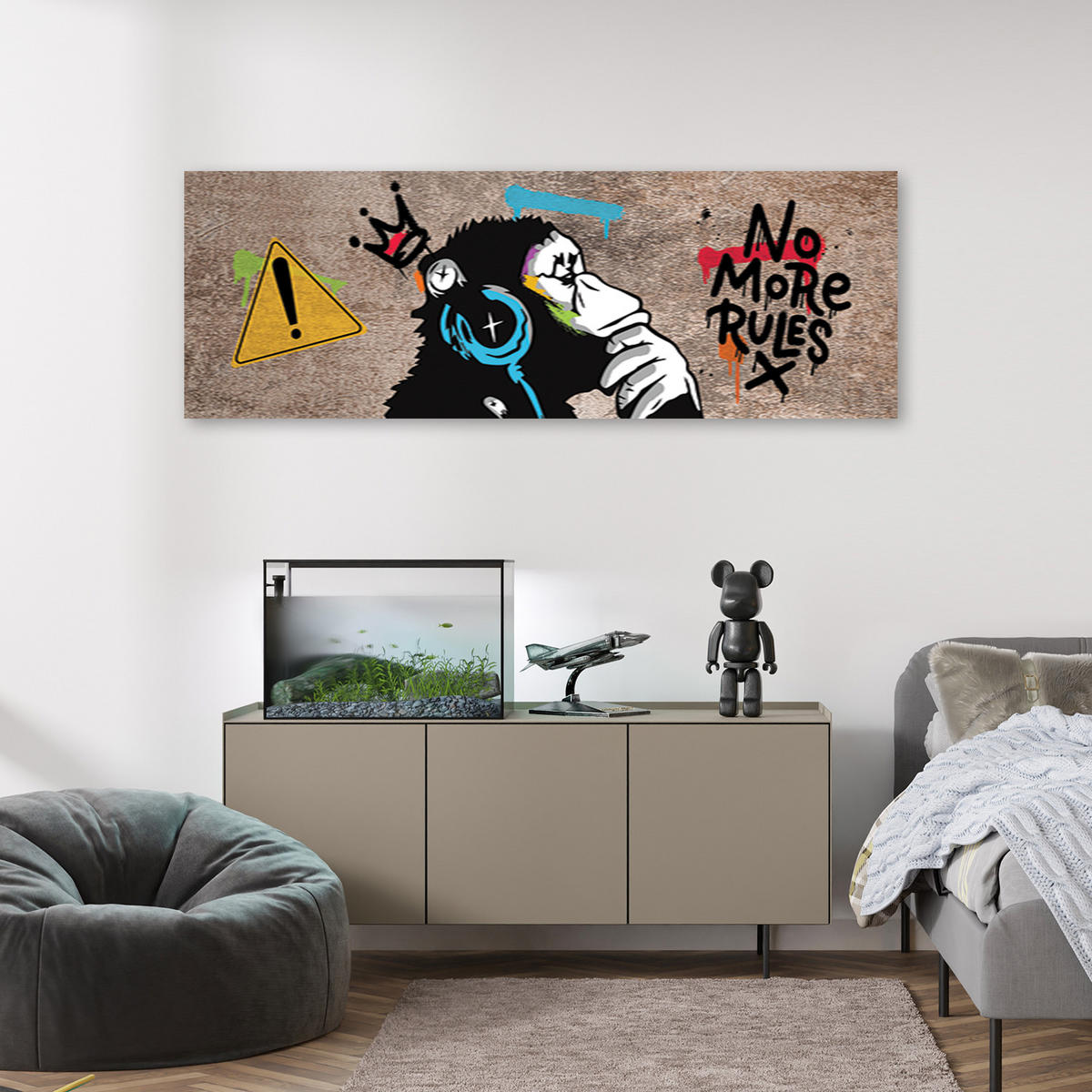 WANDBILD banksy dj affe - Braun, Textil (90/30cm) - Feeby