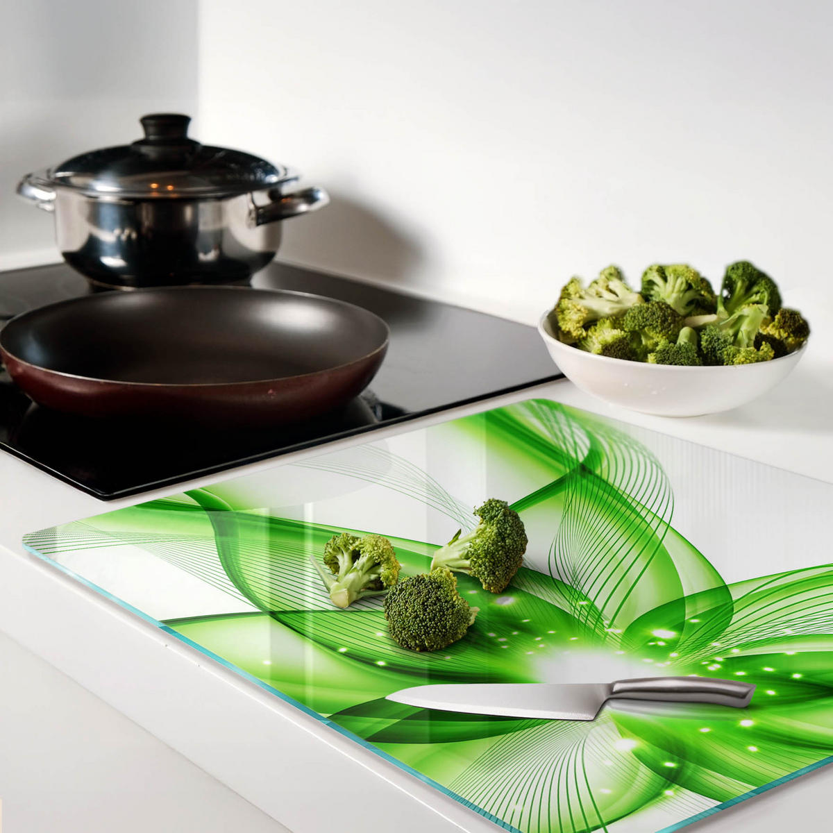 GLASPLATTE 60x52 cm Abstraktion - Grün, Glas (60/0.4/52cm) - TULUP
