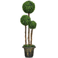 KUNSTBAUM mit Topf und 3 Kugeln Grün - Grün, Kunststoff (120cm) - COSTWAY