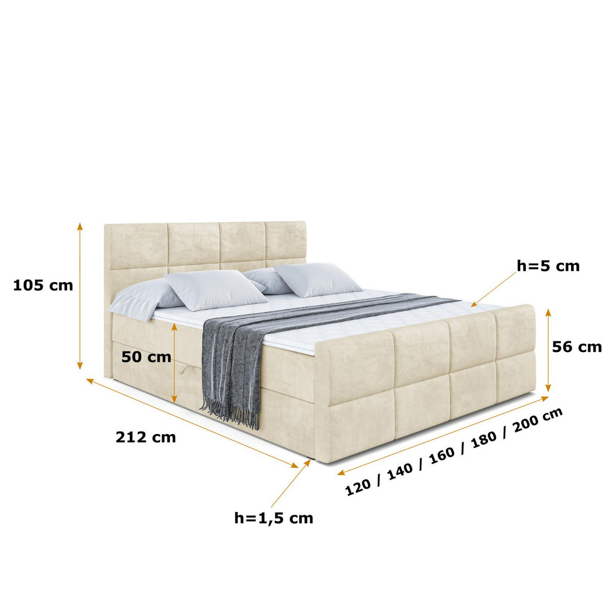 BOXBETT ARDENI-Z - 180x200 cm - H4 - Beige - Beige, Holzwerkstoff (180/200cm) - ALTDECOR