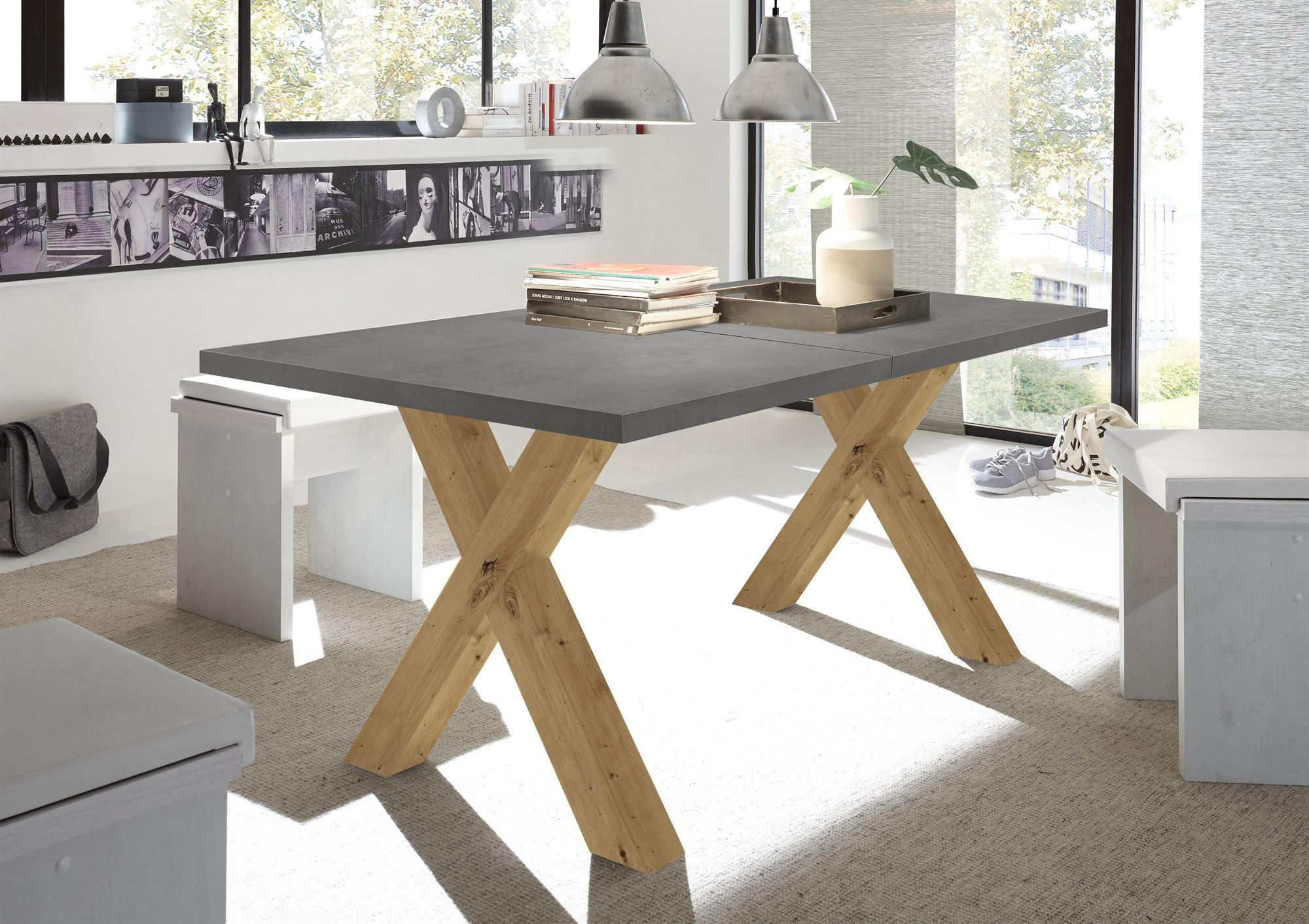 ESSTISCH ausziehbar Eike 1 140 x 90 x 75 Esszimmertisch Asteiche/Graphit - Grau, Holz (140/90/75cm) - 58aufmkessel