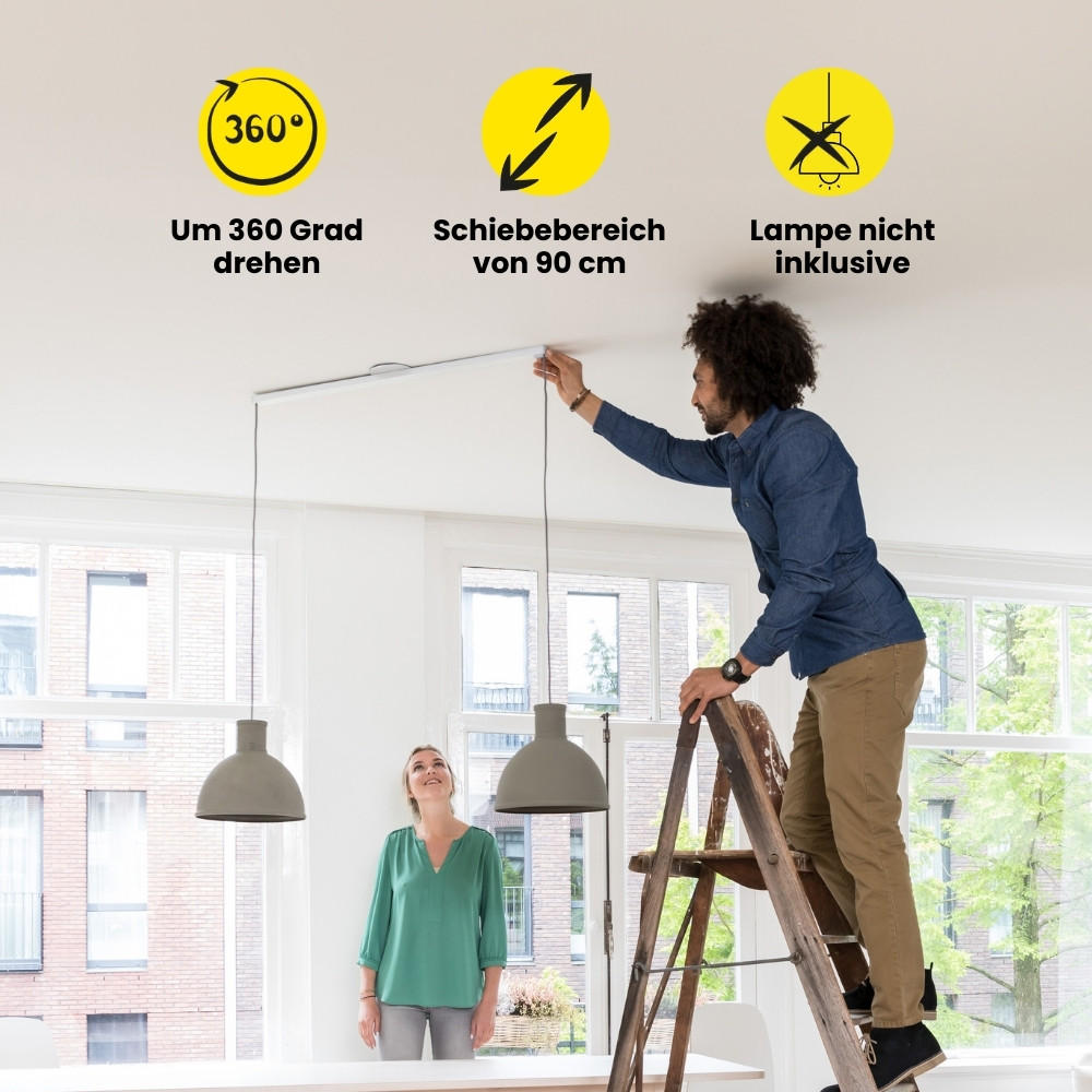 AUFHÄNGESYSTEM für zwei Hängelampen - Twin - 110cm - Mattschwarz - Verstellbare Lampenaufhängung - Pendelleuchten Schieben und Drehen - Schwarz, Metall (110/3/2cm) - Lightswing®