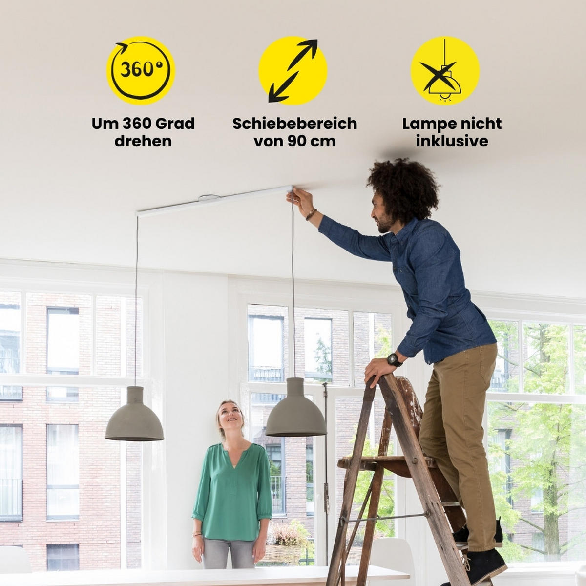 AUFHÄNGESYSTEM für zwei Hängelampen - Twin - 110cm - Edelstahl - Verstellbare Lampenaufhängung - Pendelleuchten Schieben und Drehen - Edelstahlfarben, Metall (110/3/2cm) - Lightswing®