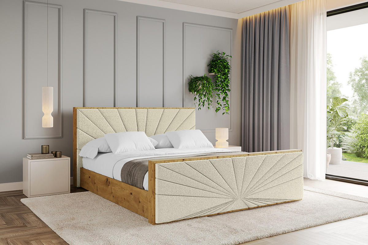 POLSTERBETT mit Bettkasten, Fußteil und Lattenrost, Boxbett mit Matratze H3/H4 - ENZO6-Z 200x200 Beige - Taupe, Holzwerkstoff/Textil (200/200cm) - ALTDECOR