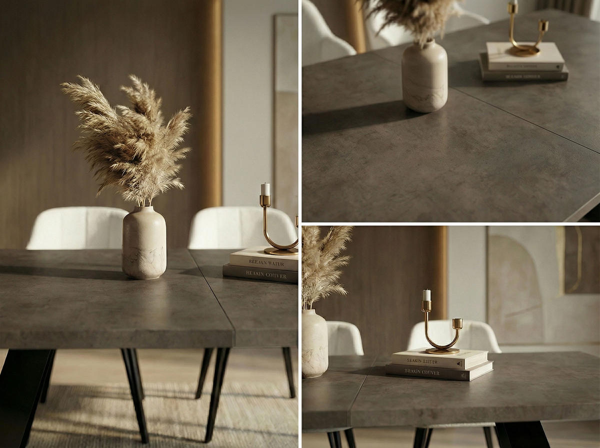 ESSTISCH Colter Weiß rechteckig ausziehbar, Dunkelgrauer Chicago Beton 140-240/80/76 cm - Dunkelgrau/Weiß, Holzwerkstoff/Metall (140/80/76cm) - WFL GROUP