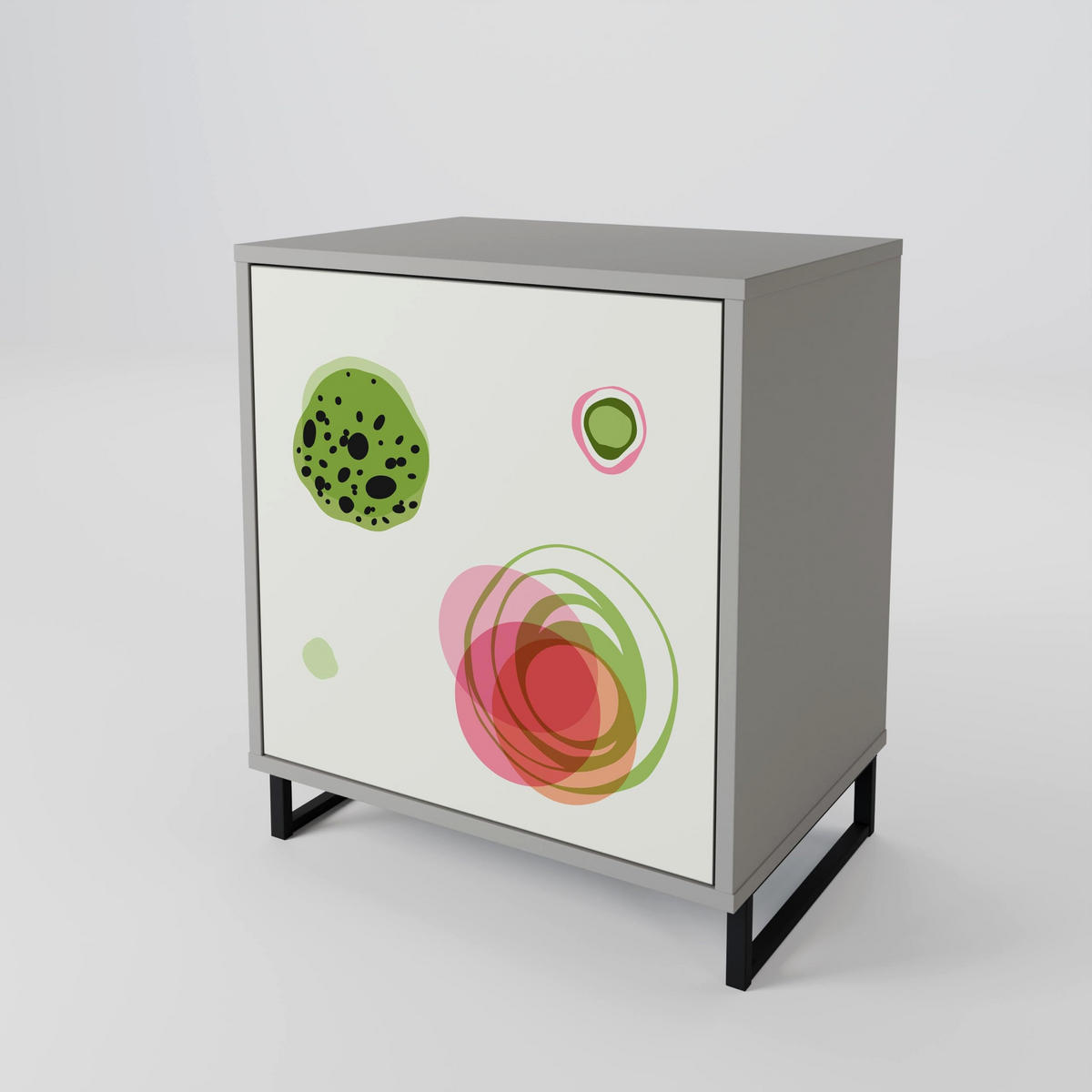 SIDEBOARD COLORFUL COSMOS, Grau, 57,5x42x72,5 cm, Schwarze Metallfüße - Multicolor/Schwarz, Holzwerkstoff/Metall (57.5/72.5/42cm) - SpaceRebels