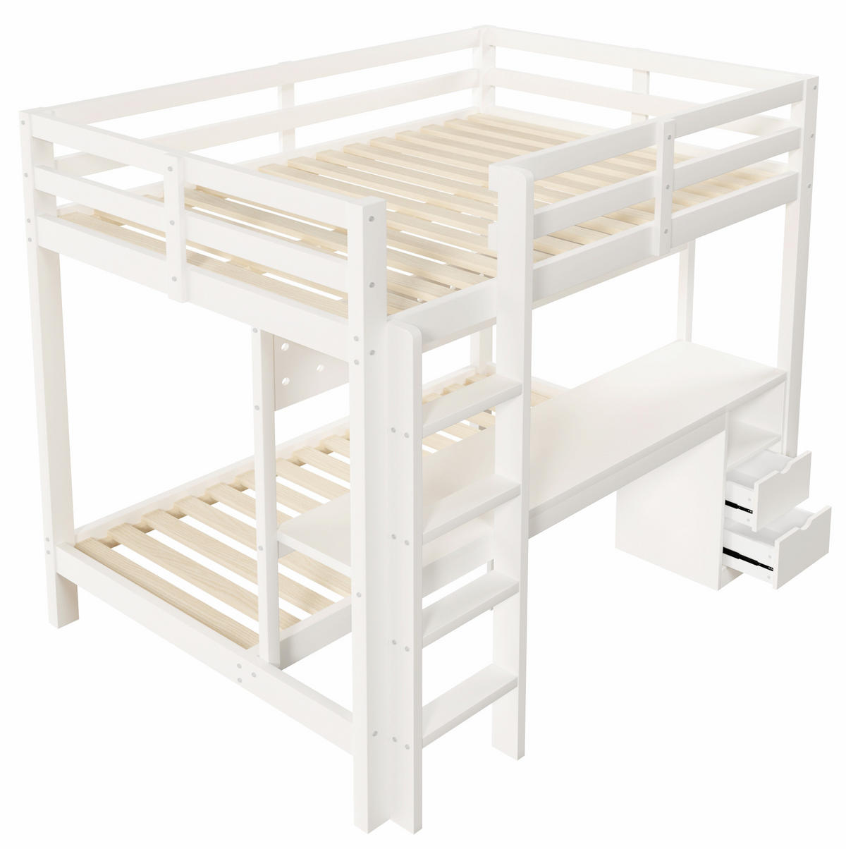 ETAGENBETT 140x200 und 90x200 cm in Weiß/Natur mit Schreibtisch und Schubladen - Weiß, Holz (140/200cm) - IVMEU
