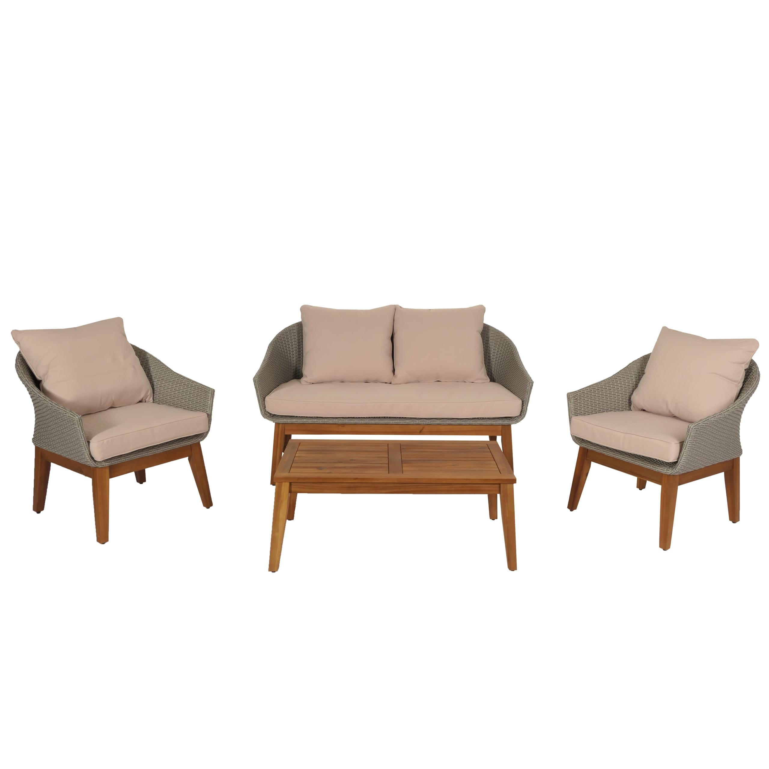 GARTENGARNITUR Grau Kissen Beige - Grau, Holz - PROREGAL