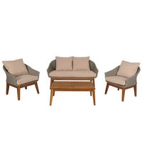 GARTENGARNITUR Grau Kissen Beige - Grau, Holz - PROREGAL