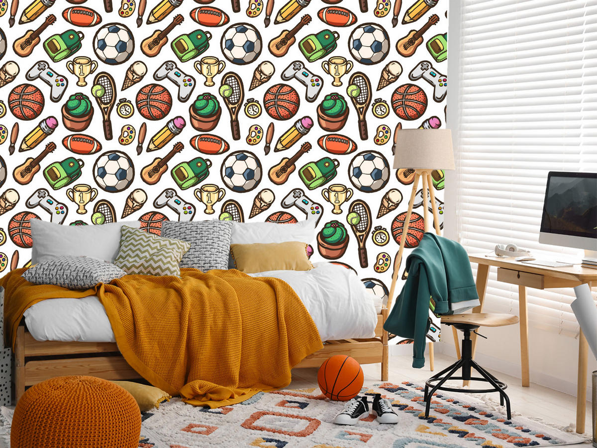 VLIESTAPETE Sport, Gaming und Gitarren – Bunt, Weiß – 50x1000 cm - Multicolor/Weiß, Papier (50/1000cm) - Muralo