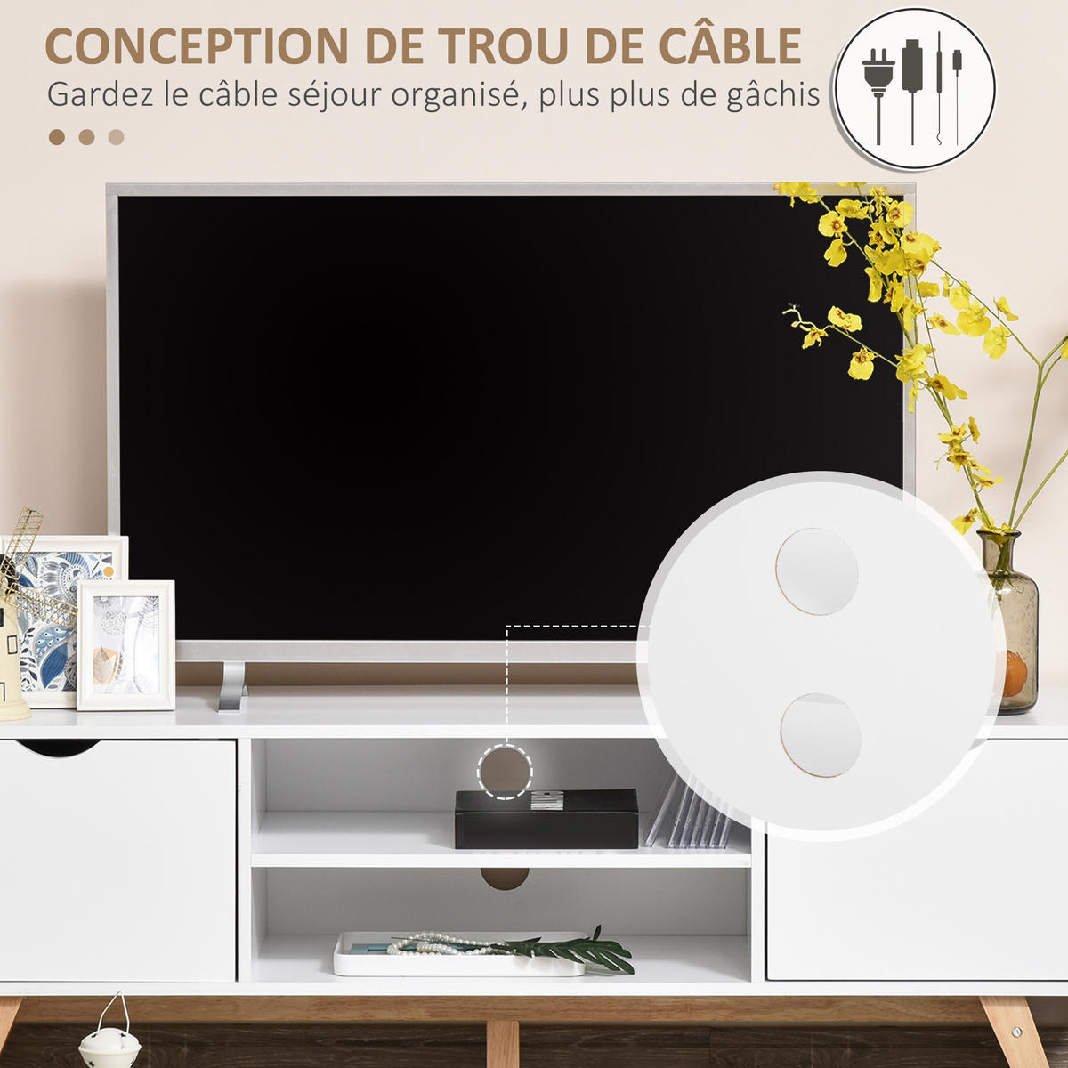 TV-LOWBOARD Weiß 150/39/50 cm, 2 Türen, Skandinavischer Stil - Weiß, Holzwerkstoff (150/50/39cm) - PANGIVO