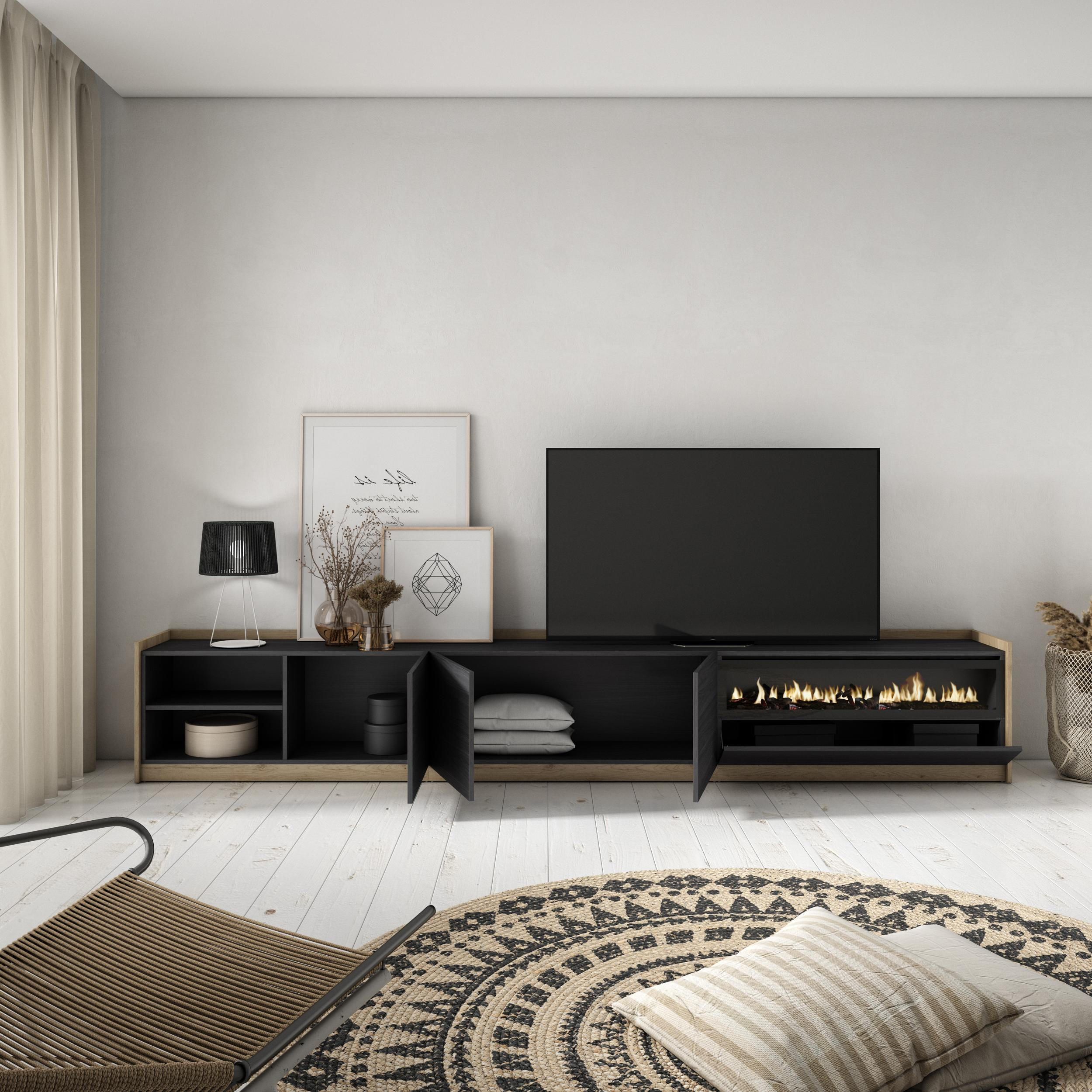 TV-SCHRANK, Lowboard, Schwarz Eiche, Elektrokamin, 310/37/50cm - Schwarz, Holzwerkstoff (310/50/37cm) - Skraut Home