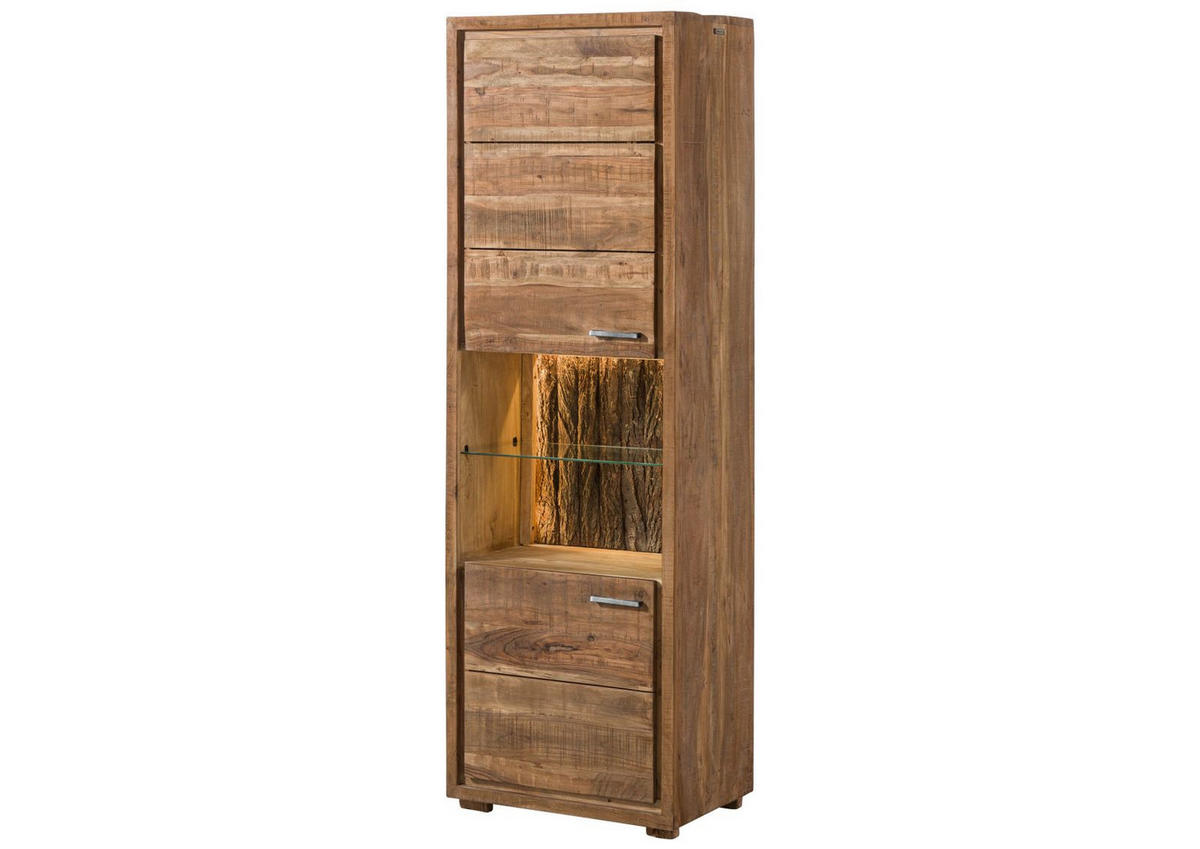 VITRINE Akazie 58x40x180 natur lackiert BARK #102 - Braun, Holzwerkstoff (58/180/40cm) - Massivmoebel24