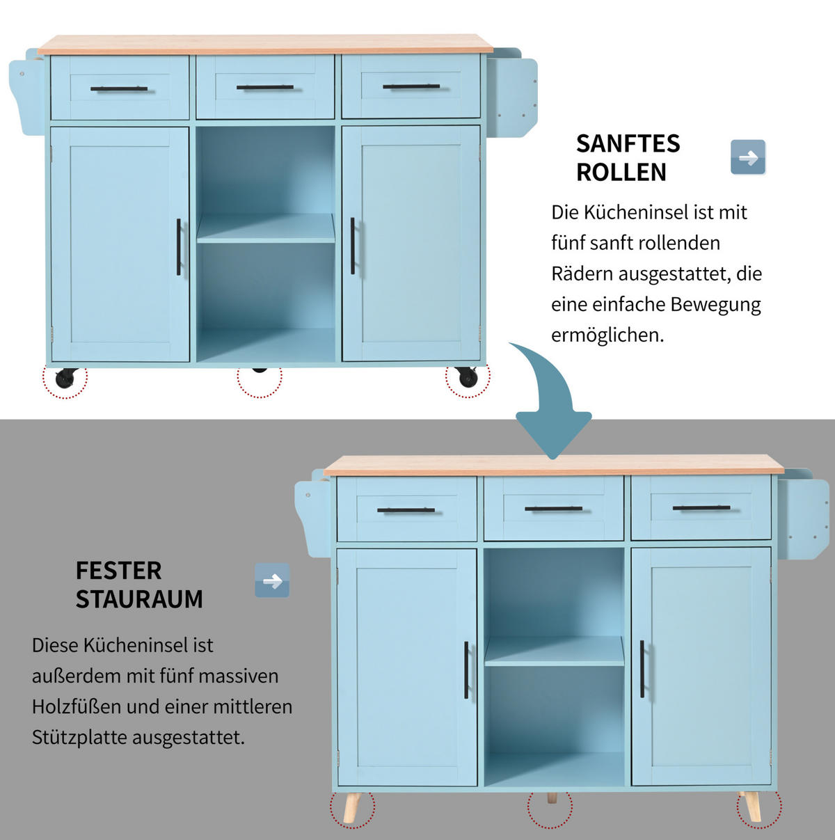 KÜCHENWAGEN mit Klappplatte 139 x 46(71) x 91,5 cm Blau - Blau, Holz (46/91.5/139cm) - Beauniv