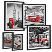BILDER SET 5er Set - 50x50 cm & 20x30 cm & 40x60 cm Schwarzer Rahmen - Tropischer Wald Papageienwasserfall - Schwarz, Kunststoff (40/60cm) - TULUP