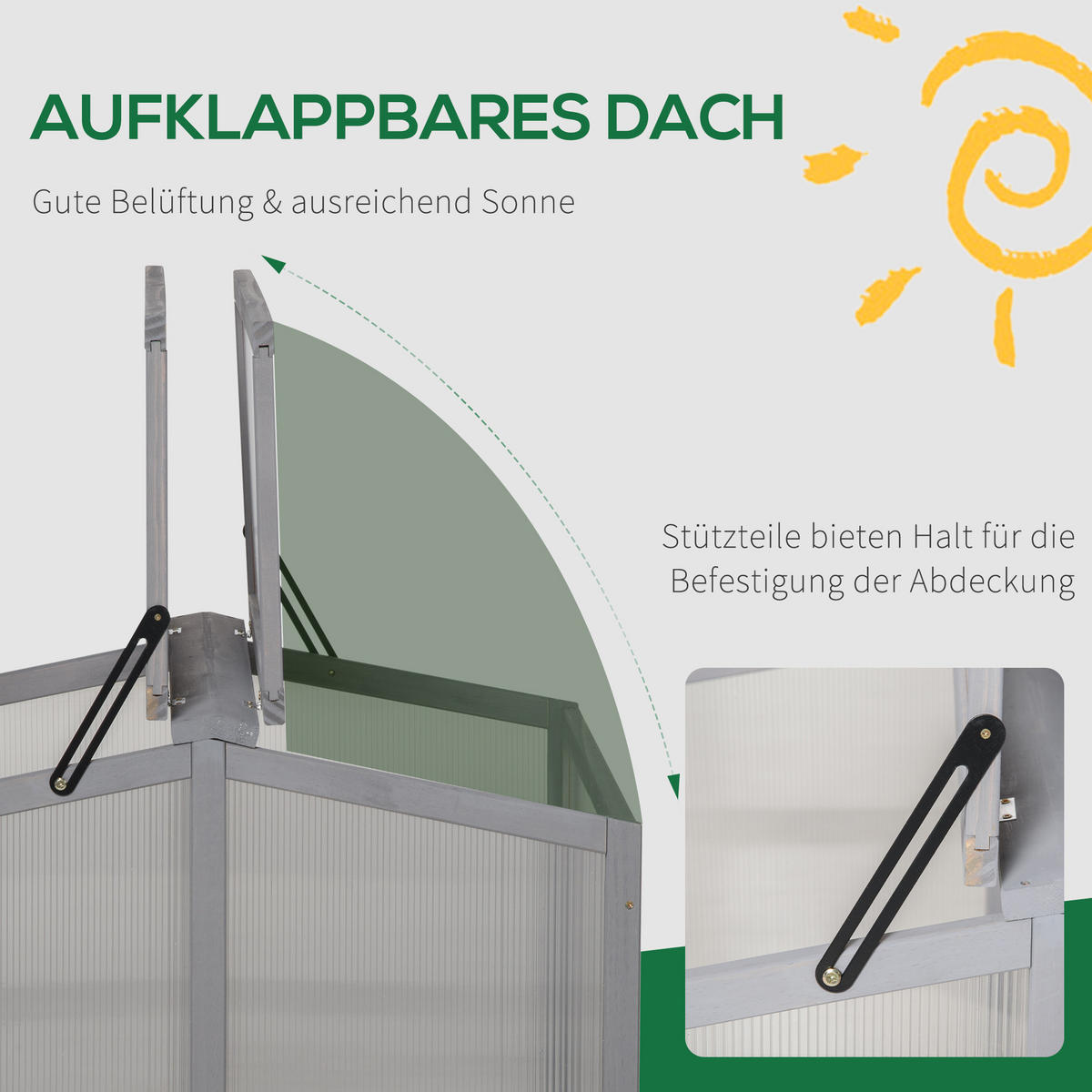FRÜHBEET Treibhaus wetterfest, Hellgrau - Hellgrau, Holzwerkstoff (80/58/90cm) - Outsunny
