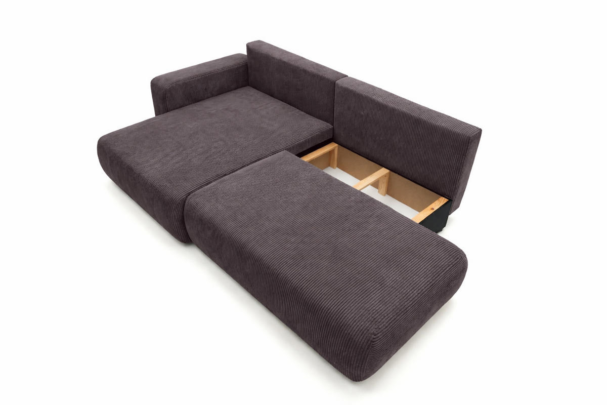 ECKSOFA Mit Schlaffunktion Und Bettkasten, Cordstoff Poso, Dunkelgrau, Links, OPEN XL - Dunkelgrau, Holz (262/145cm) - Kaiser Möbel