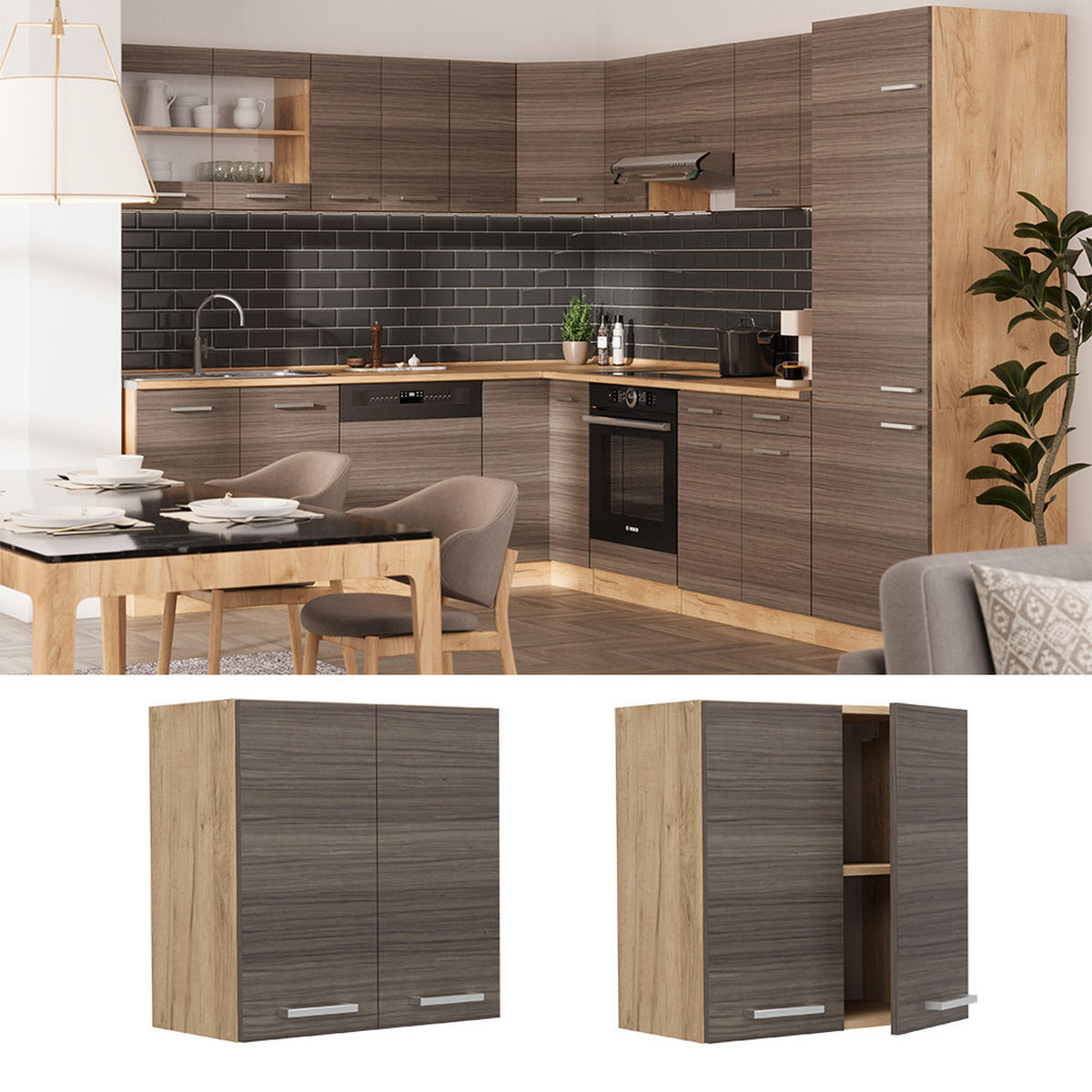 HÄNGESCHRANK R-Line Edelgrau 60 cm - Honigeiche/Eiche Wotan, Holzwerkstoff (60/60/31cm) - Vicco