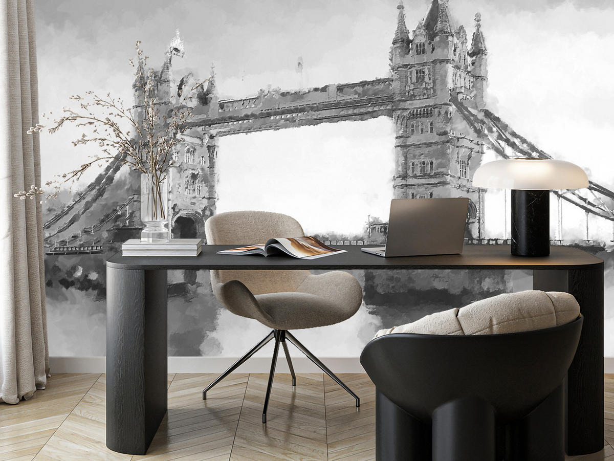 FOTOTAPETE für Wohnzimmer Tower Bridge Vintage Stil 200x140 - Schwarz/Grau, Papier (200/140cm) - Muralo