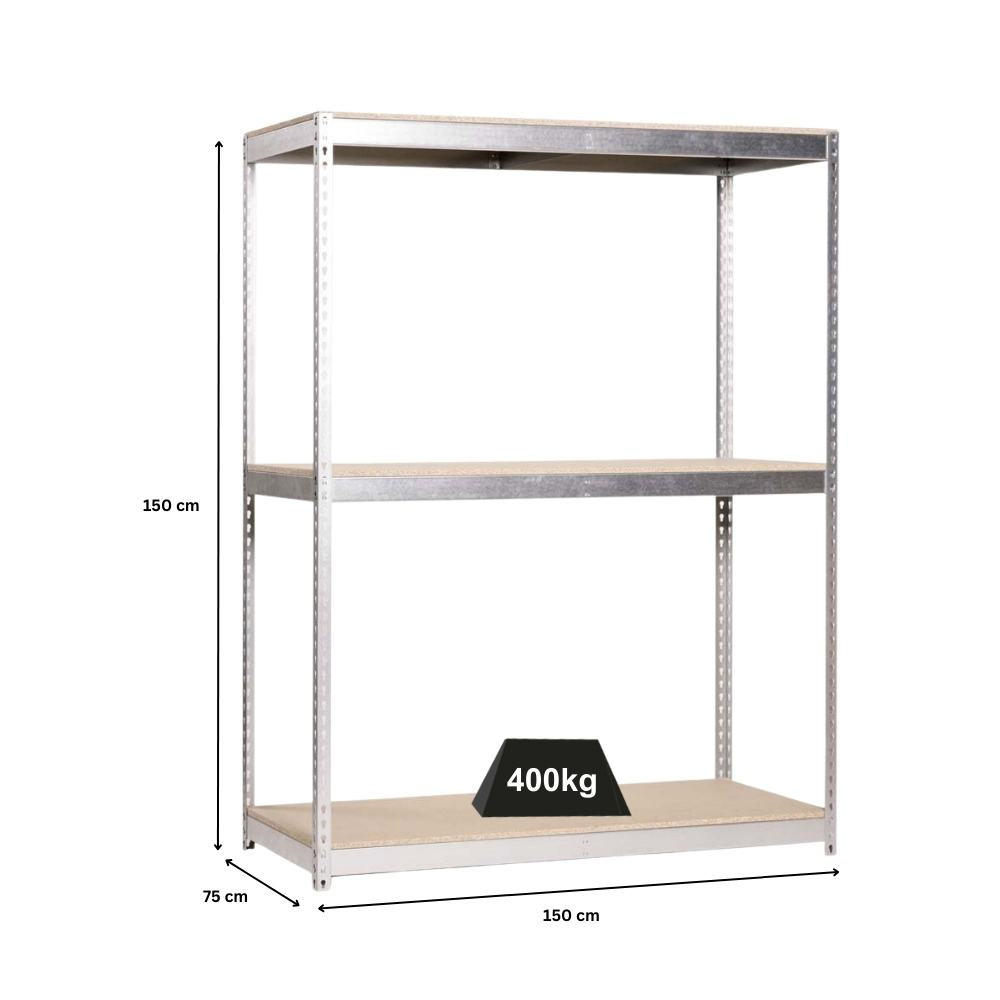 SCHWERLASTREGAL MID WOOD YETI THREE | HxBxT 150x150x75cm | Fachlast 400kg | Verzinkt - Silberfarben, Metall (150/150/75cm) - PROREGAL