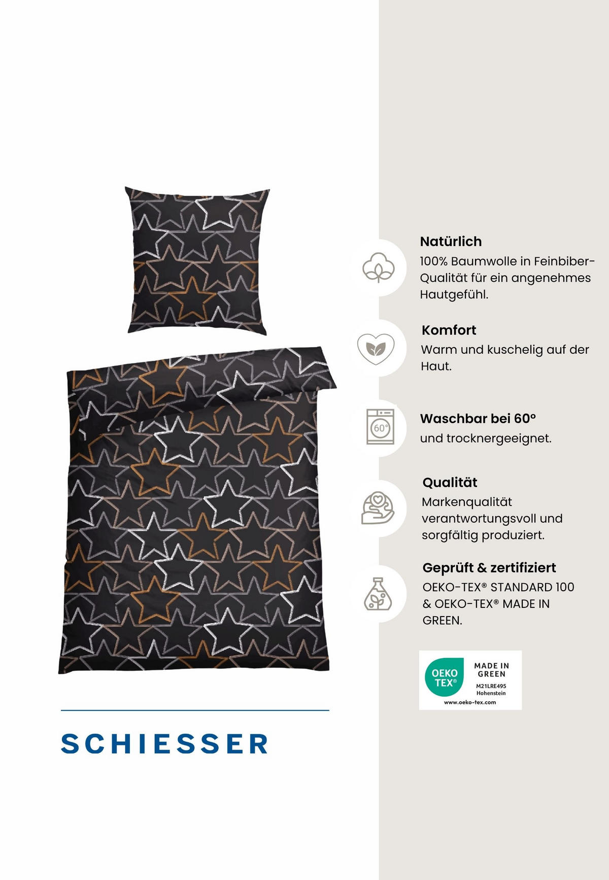 BETTWÄSCHESET Lizzy - Feinbiber - 2-teilig - 135x200 cm - Dunkelgrau - Dunkelgrau, Textil (135/200cm) - SCHIESSER
