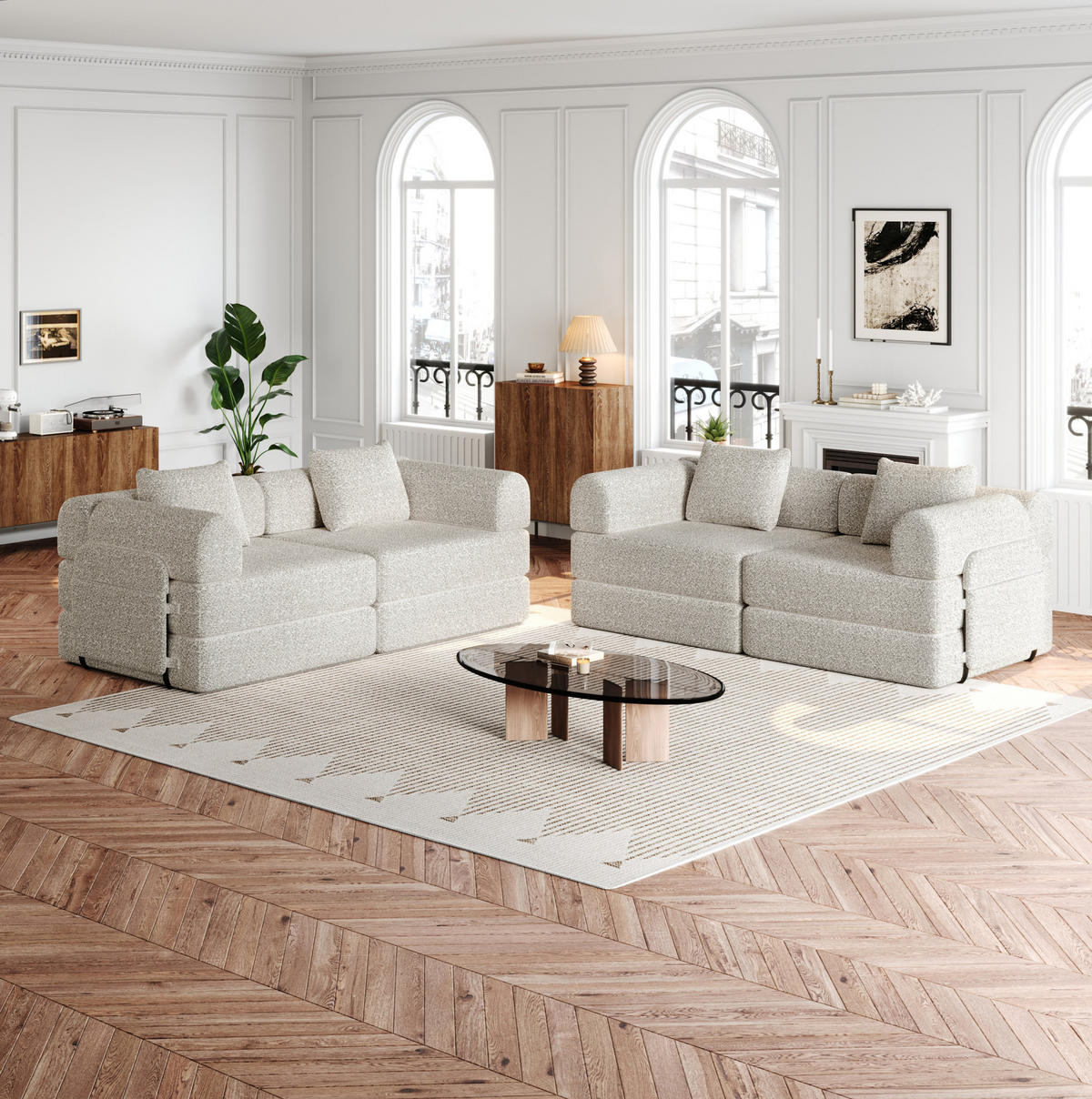 SCHLAFSOFA 2-in-1 aus Chenille, mit Armlehnen-Staufach, 91,4/183,8/69,8 cm, Beige - Beige, Textil (91.4/69.8/183.8cm) - Redom