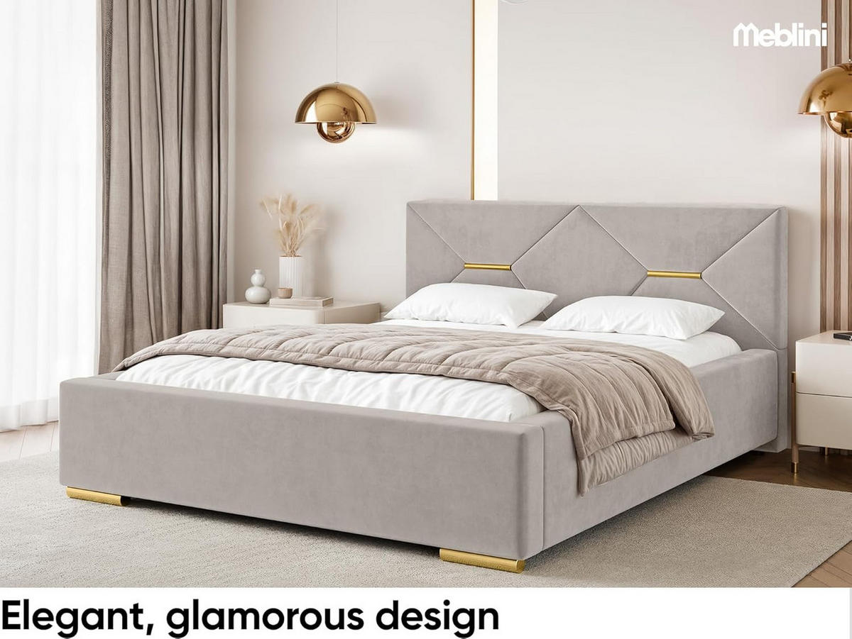 BETT LIZZY H3 - Taupe/Goldfarben, Holzwerkstoff (140/200cm) - Meblini