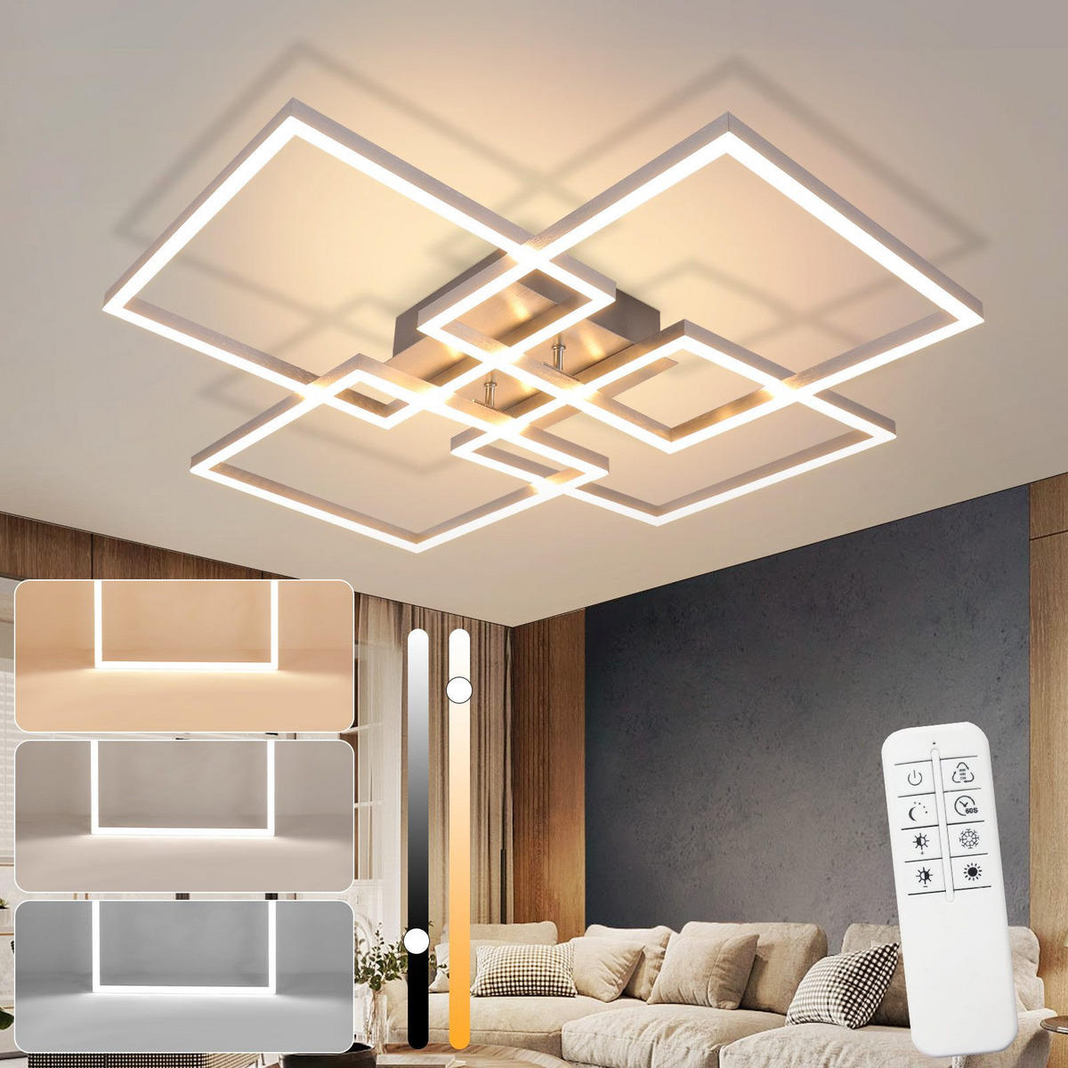 LED-DECKENLEUCHTE Marable 72.4/72.4/7.3 cm - Silberfarben, Metall (72.4/72.4/7.3cm) - Nettlife
