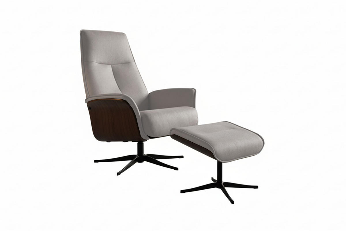 RELAXSESSEL FERREIRA Grau Leder Relaxfunktion - Schwarz/Grau, Leder/Metall (78/106/84cm) - KAWOLA