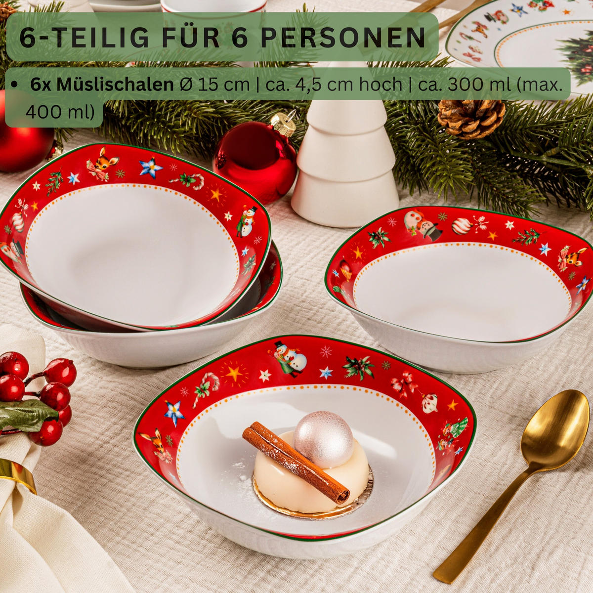 MÜSLISCHALEN SET BILGOLA CHRISTMAS DESIGN - 6 teilig aus Porzellan - Weiß, Keramik (34cm) - Sänger