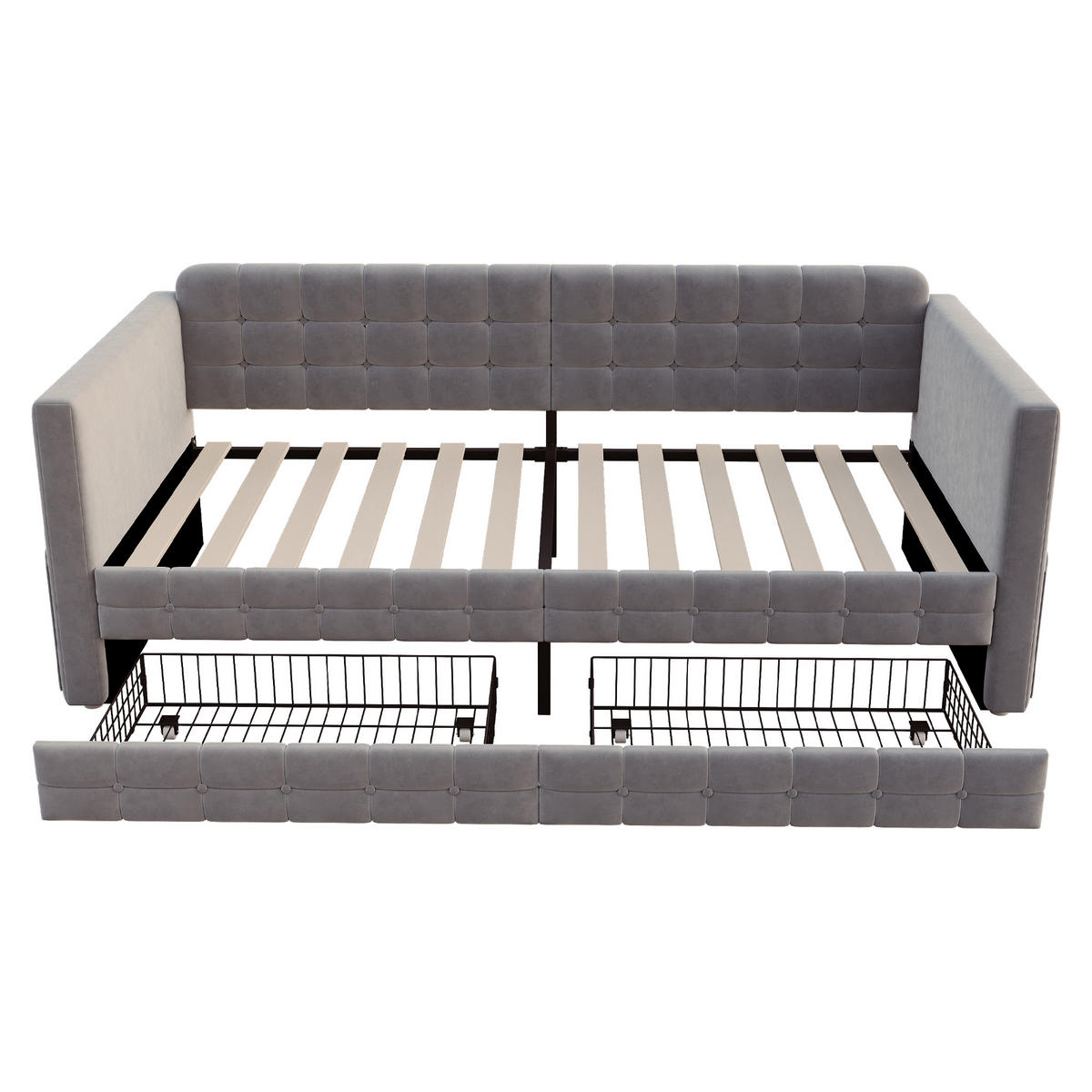 POLSTERBETT 90/190 cm Grau Schlafsofa mit Stauraum und 2 Schubladen - Grau, Textil (90/190cm) - OKWISH