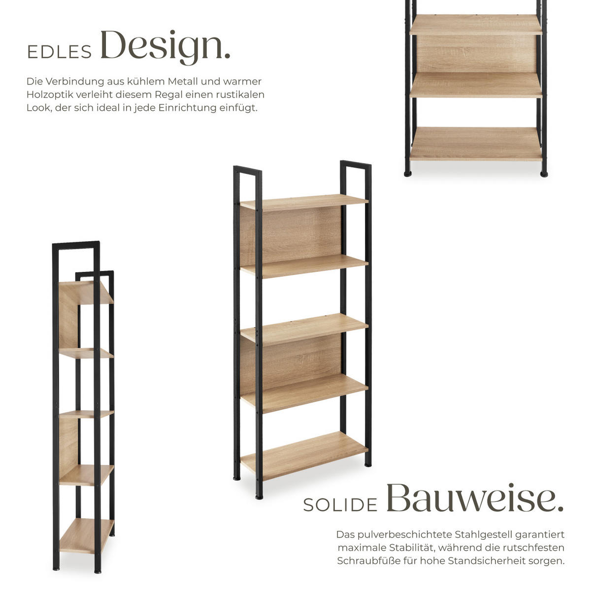 REGAL Westport,inklusive Kippschutz, 62 x 24 x 165,5 cm,Industrial Holz hell, Eiche Sonoma - Naturfarben, Holzwerkstoff (24/165.5/62cm) - tectake